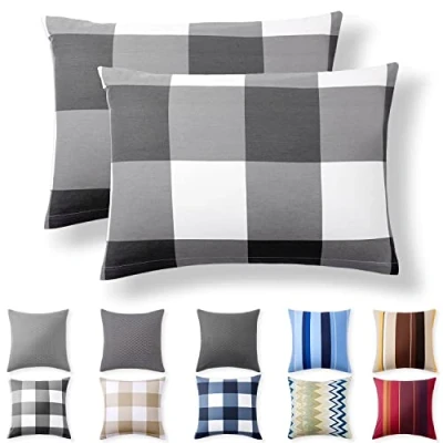 Afbeelding van Alreya set van 2 100% katoen renforcé kussenslopen 40 x 60 cm met YKK ritssluiting Hypoallergeen zonder chemische stoffen Antraciete ruit