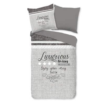 Afbeelding van Luxe Grijs Dekbedovertrek 135x200 cm Tekst en Sterren Design 1 Persoons Microfiber Oeko Tex Gecertificeerd