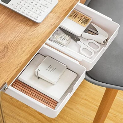 Afbeelding van FRETONBA lade onder bureau 2 stuks, opbergdoos mini, zelfklevende organizer voor kantoor, verborgen ladebox, wit