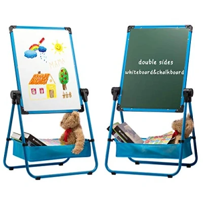Afbeelding van DOEWORKS Whiteboard voor Kinderen Dubbelzijdig Ezel Kinderen, en Krijtbord, Magnetisch met Complete Set In Hoogte Verstelbaar 360Draaibaar, Blauw