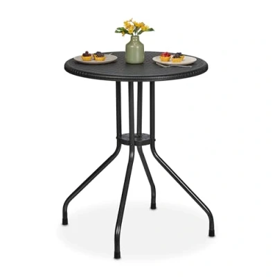 Afbeelding van Relaxdays tuintafel balkontafel buitentafel bistrotafel rotanlook 2 personen zwart