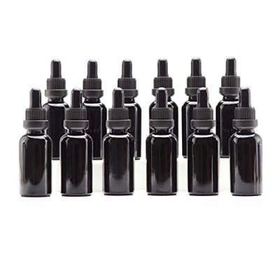Afbeelding van Yizhao Zwart Glazen Druppelflesje 30ml, met Pipet Druppelaar, voor Essentiële olie, Aromatherapie, Cosmetica, Laboratorium, Apotheek, Reizen, Massage 24 Stuks