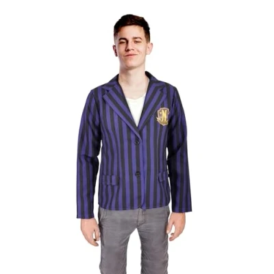 Afbeelding van Ciao Nevermore Academy Jacket schooluniform kostuum vermomming verkleedjurk voor jongens en meisjes, officieel Wednesday Addams (maat S)
