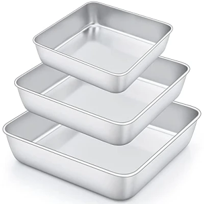 Afbeelding van Joyfair vierkante taartvorm, 100% roestvrij staal, brownie bakvorm, ovenschaal, 3 delige set, ideaal voor taarten / lasagne, gezond en niet giftig, vaatwasmachinebestendig