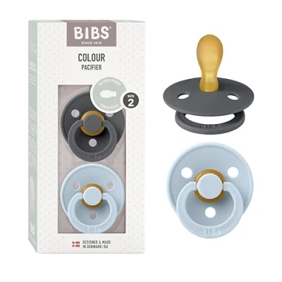 Afbeelding van BIBS® Fopspeen Colour Symmetrische Speen Strijkijzer &amp; Baby Blauw 6 18 maanden, 2st.