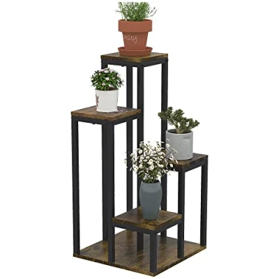 Afbeelding van Outsunny plantenstandaard met 4 niveaus, multifunctioneel plantenrek, meerlaags bloemenrek, bloemenstandaard voor tuin, balkon, bruin, 40 x 81 cm