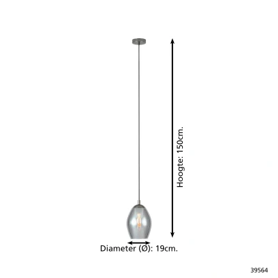 Afbeelding van Eglo Verlichting Hanglamp Estanys 1L nikkel/gestoomd glas
