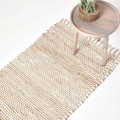 Afbeelding van Homescapes Chindi vloerkleed Horizon van 100% hennep met chevronpatroon, naturel, 66 x 200 cm