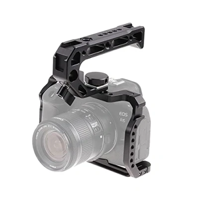 Afbeelding van Hersmay R5 R6 R5C Cage met handvat boven, camerakooi camera kooi voor Canon EOS spiegelloze camera&#039;s, vlogging video opnames, filmmaking Rig Stabilizer 1/4 inch en 3/8 locatiegat