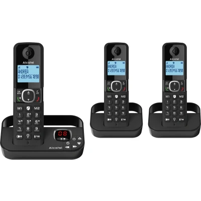 Afbeelding van Alcatel F860 Trio set dect huistelefoon met nummerweergave antwoordapparaat en ongewenste beller blokkering 3 handsets