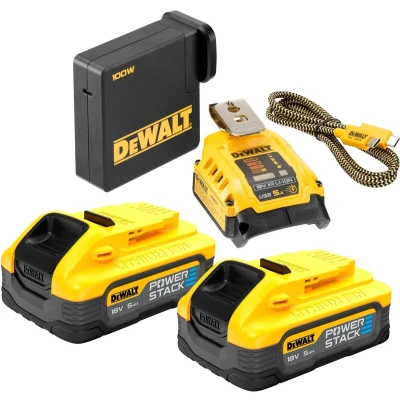 Afbeelding van DeWalt Accessoires DCB094H2 QW 18V XR USB C Laadadapter met 2x 5.0Ah POWERSTACK accu