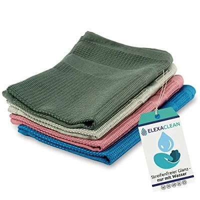 Afbeelding van ELEXACLEAN Microvezelpoetsdoeken, set van 4, 55 x 40 cm, microvezeldoeken, poetsdoek, multifunctioneel, streepvrij, alleen met water