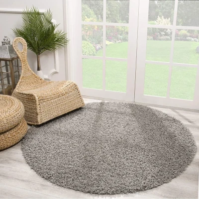 Afbeelding van Shaggy Vloerkleed Lichtgrijs Hoogpolig 80 cm rond