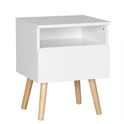 Afbeelding van WOLTU TSR58ws Nachtkastje 40x33,5x50cm Salontafel met Lade en open Compartiment Wit
