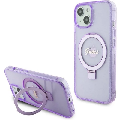 Afbeelding van Guess Ring Glitter Back Case (MagSafe Compatible) Geschikt voor Apple iPhone 15 Plus (6.7&quot;) Paars