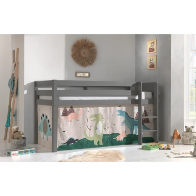 Afbeelding van LUCEVI Pino Halfhoogslaper H115CM + Ladder Dino Gordijntjes Grijs 90x200 cm