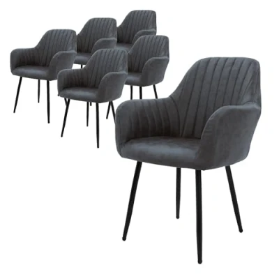 Afbeelding van ML Design set van 6 eetkamerstoelen met rugleuning en armleuningen, antraciet, keukenstoelen PU kunstlederen