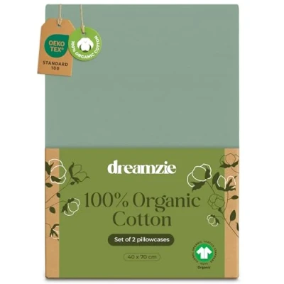 Afbeelding van Dreamzie 100% Biologisch Katoen Kussensloop 40x70 cm Set van 2 Groen Rechthoekig met Rits Oeko Tex