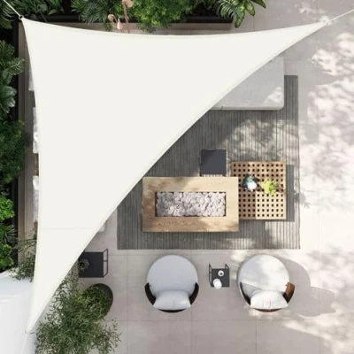 Afbeelding van HENG FENG Schaduw Zeil Driehoek Zonnezeil 4x4x5.65m Waterdicht Zonnescherm PES Polyester with 95% UV Blok for Buiten Patio Tuin Crème