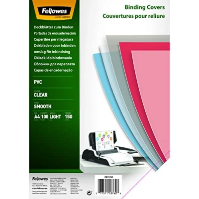 Afbeelding van Fellowes bindhoezen, PVC 150 micron A4 (Pack of 100) Transparant