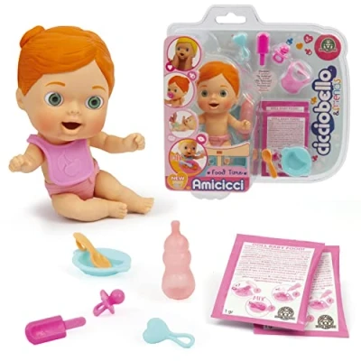 Afbeelding van Cicciobello Amicci CC022200 Food Time Boys and Girls, schattige baby met fopspeen, kleurrijke luier, minifiguur en kartonnen set, voor meisjes vanaf 3 jaar, Giochi Preziosi,