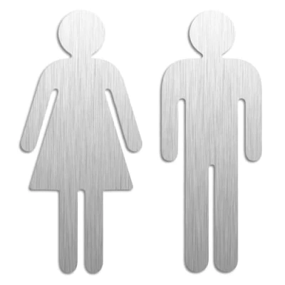 Afbeelding van Bordje Dames Heren WC Toilet mat geborsteld rvs Formaat 152 mm zelfklevend