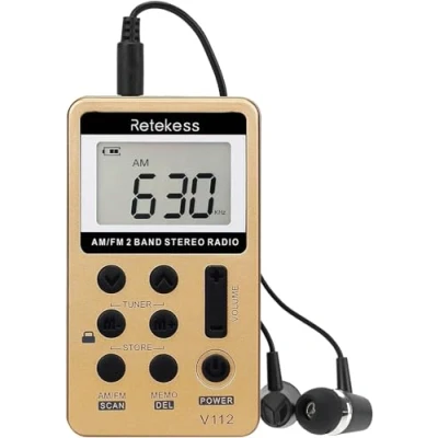 Afbeelding van Retekess V112 Mini Radio Draagbare FM AM Zakradio met Koptelefoon Sleeptimer Oplaadbare Batterij(Goud)
