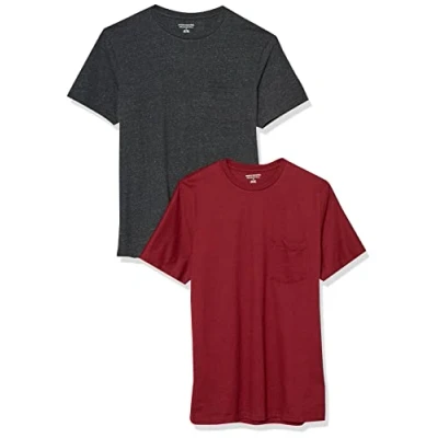 Afbeelding van Amazon Essentials Heren Slim Fit T shirt met korte mouwen en ronde hals, 2 stuks, Charcoal Heather/Bordeaux, XS
