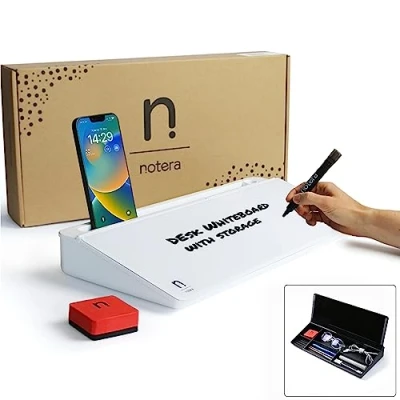 Afbeelding van Notera Wedge Desk Whiteboard Dry Erase Board, Glas Desktop met Opslag Het perfecte bureau en Buddy voor Thuis, School Kantoor Accessoires (Wit)