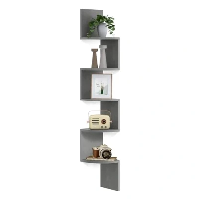 Afbeelding van VASAGLE Hoekplank, wandplank met 5 planken, zwevende plank voor keuken, slaapkamer, woonkamer, kantoor, planten, cd&#039;s, decoraties, souvenirs LBC072G49