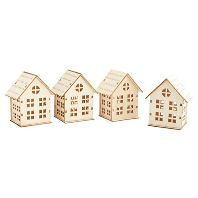 Afbeelding van VBS Houten bouwpakket &quot;huisje&quot;, 4 stuks