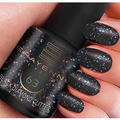 Afbeelding van SHAYENNE Shellac Gel Nagellack 15 ml für UV LED Lampe 63 Black Diamond Glitter Zwart MADE in GERMANY Nail Polish for Lamp Nagel Lack Gellack Nagelgel