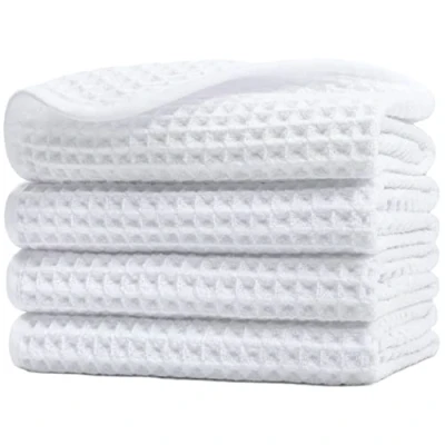 Afbeelding van Polyte Microvezel pluisvrij washandje gezichtshanddoek, 33 x cm, 4 stuks (wit, wafelweefsel)