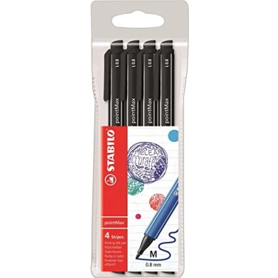 Afbeelding van STABILO pointMax viltstiften, 4 stuks, medium punt, zwart