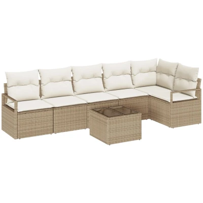 Afbeelding van vidaXL 7 Delige Tuin Sofa Set met Kussens Bruin Poly Rattan