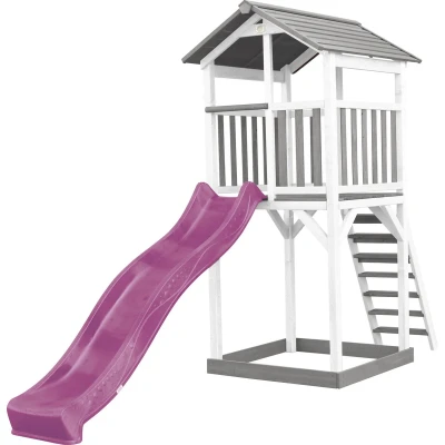 Afbeelding van AXI Beach Tower Speeltoestel van hout in Grijs en Wit Speeltoren met zandbak, paarse glijbaan
