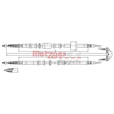 Afbeelding van METZGER 11.5766 Handremkabel Links achter, Rechts 1610/1438mm Schijfremmen COFLE OPEL: Meriva A (X03) 1.8, 1.6, 1.6 16V 2003 2010