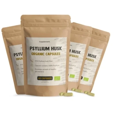 Afbeelding van Cupplement 4 zakken Psylliumvezels 100 Capsules Psyllium Husk Biologisch Geen Poeder of Tabletten Vlozaad Supplement Superfood Vezel Supplementen Vezels