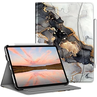 Afbeelding van FINTIE Hoesje compatibel met iPad Pro 11 inch (2022/2021/2020/2018, 4e/3e/2e/1e generatie) Foliohoes meerdere hoeken, potloodhouder en zak, automatisch waken/slapen, bewolkt marmer