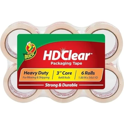 Afbeelding van Duck HD Transparante verpakkingstape 6 rollen, 300 m, robuuste verpakking voor verzending, verhuizing en opslag, transparant, sterke navuldozen, 4,7 cm x 50 m (441962)