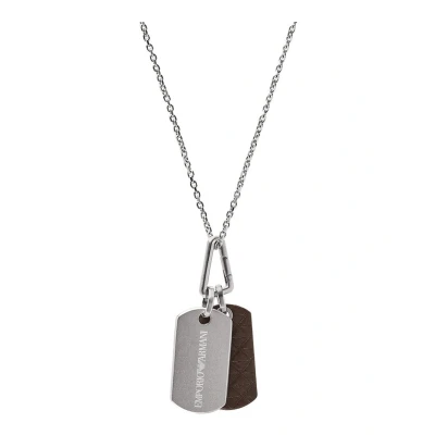 Afbeelding van Emporio Armani heren Eagle ketting met hanger en leer EGS3133040 in de kleur Zilver