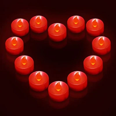 Afbeelding van Ymenow led theelichtjes met timer, 12 stuks, rode elektrische vlamloze kaarsen timerfunctie, flikkerende vlam, batterij voor slaapkamer, bruiloft, Halloween, Kerstmis, feest, tafeldecoratie,