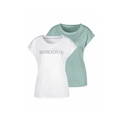 Afbeelding van Vivance T shirt met modieuze frontprint &#039;bonjour&#039; (set, 2 delig)