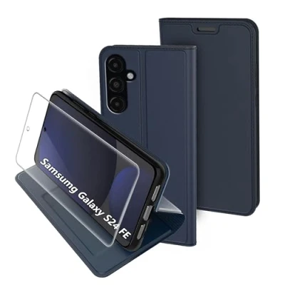 Afbeelding van FDHYFGDY Hoes voor Samsung Galaxy S24 FE + 1x pantserglas beschermfolie, schokbestendige premium PU lederen portemonnee, case met magneetsluiting, standfunctie, kaartenvak, beschermhoes van klapetui,