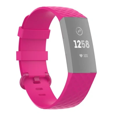 Afbeelding van Fitbit Charge 3 &amp; 4 siliconen diamant pattern bandje Maat: Large Roze