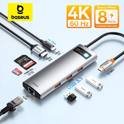 Afbeelding van Baseus USB C 5 in 1 hub 3xUSB 3.0, HDMI en 100W PD