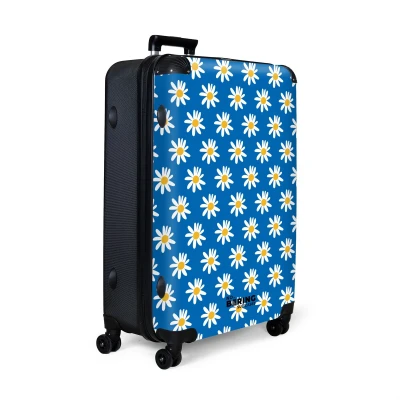 Afbeelding van NoBoringSuitcases.com® Koffer groot Reiskoffer lichtgewicht Blauw met madeliefjes Rolkoffer 4 wielen Grote trolley XL 98 liter bagage