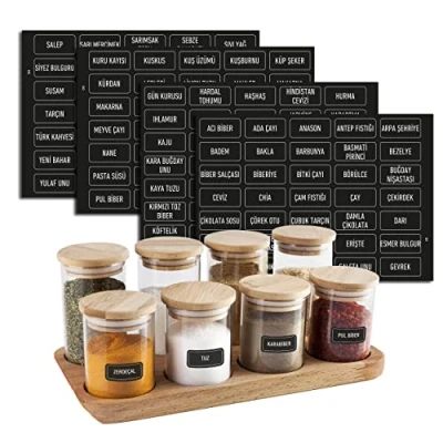 Afbeelding van colortouch Kruidenetiketten zelfklevend, stickers, 140 stuks voorraadetiketten (Turks), voor kruidenpotjes, watervast, keukenetiketten, zwart