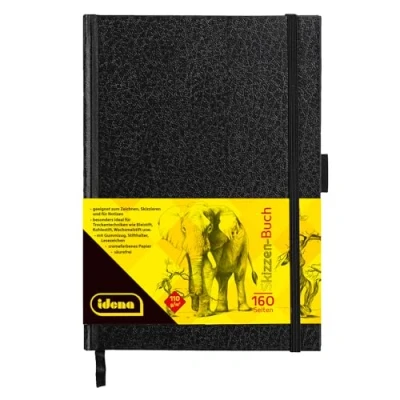 Afbeelding van Idena 63143 Schetsboek , A5, blanco, 80 vel, 110 g/m², harde kaft in zwart, 1 st.