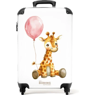 Afbeelding van NoBoringSuitcases.com® Kinderkoffer meisje Kindertrolley meisjes Giraffe met roze ballon Handbagage koffer lichtgewicht Reiskoffer trolley kinderen Rolkoffer wieltjes Past binnen 55x40x20 en 55x35x25